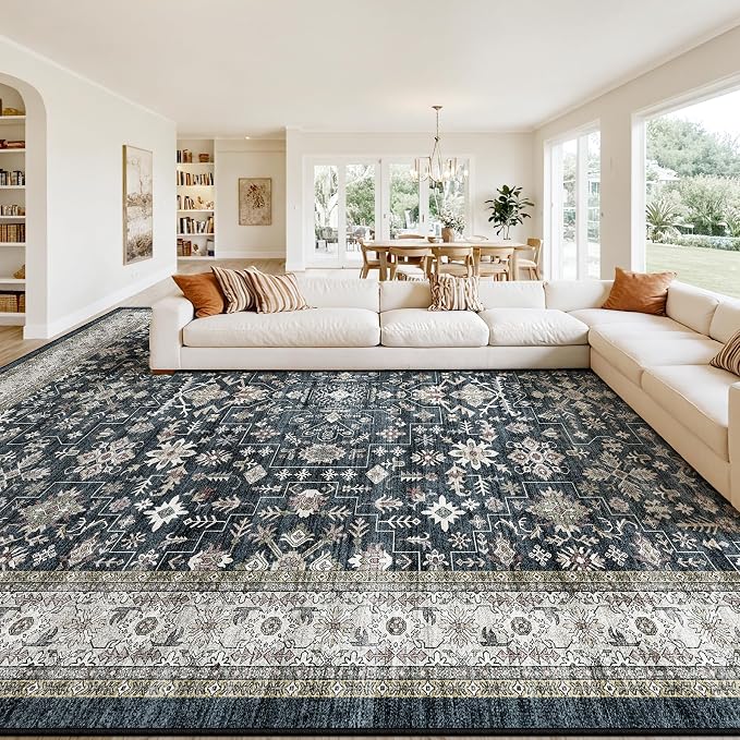 Ashen Washable 10x14 Area Rugs for Living Room, Dining Room Rugs for Under Table by WelcometoBabovid