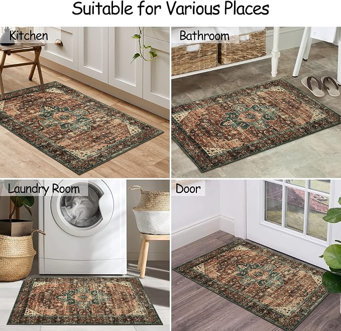 Moynesa Washable Vintage Bathroom Rug, Small Area Rug 2x3 Entryway Rug Indoor - Image 7