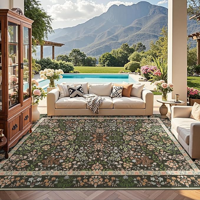 jinchan Zenith Floral 8x10 Area Rugs Soft Low-Pile Living Room Rug Machine - Image 4
