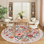 DUKINO Floral Round Rug, 6ft Washable Circle Rug, Non Slip Indoor Low Pile - Image 7