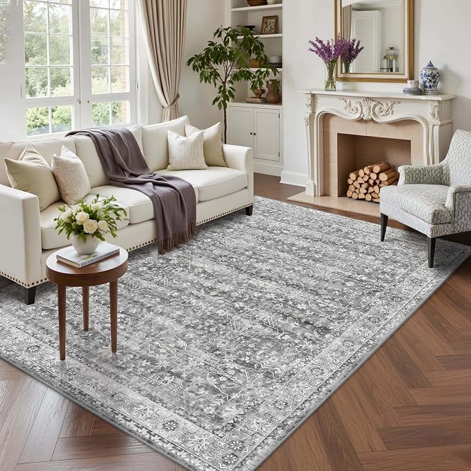 Latte&Fog 5x7 Grey Rugs for Living Room, Vintage Washable Area Rug for Bedroom by LatteFog