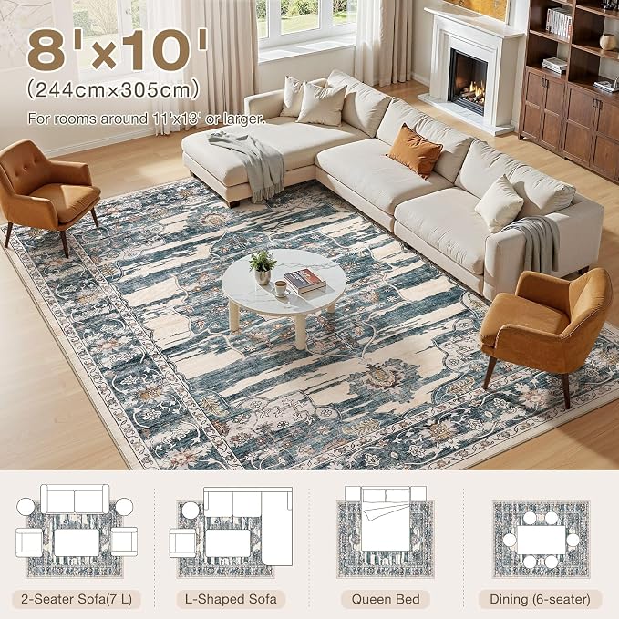 Washable 8x10 Area Rug for Living Room & Dining Room - Image 8
