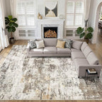 10x14 Area Rugs Living Room: Washable Large Abstract Neutral Modern Soft Rug by LOONGRUG