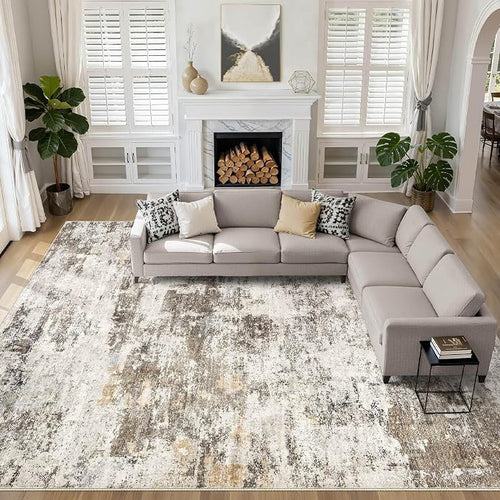 10x14 Area Rugs Living Room: Washable Large Abstract Neutral Modern Soft Rug by LOONGRUG