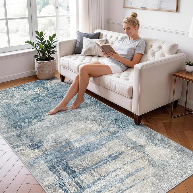 Washable Wide Runner Rug 4x10 : Modern Abstract Hallway Rugs - Image 4