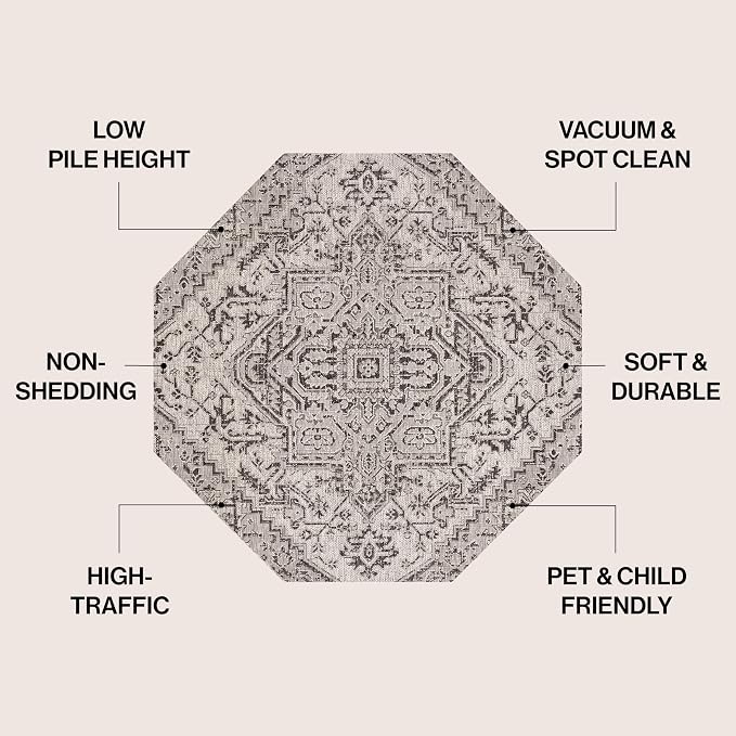 JONATHAN Y Boho Medallion Indoor Outdoor Octagon Area Rug 8 Ft Black/Gray - Image 2
