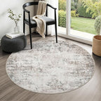 Round Area Rug for Living Room: 4 ft Washable Modern Abstract Soft Thin Rug by FXRHLP