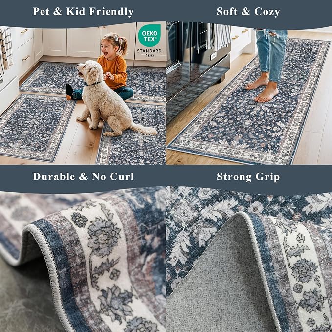 Washable Hallway Runner Rug 2x10: Non Slip Vintage Boho Carpet - Image 5
