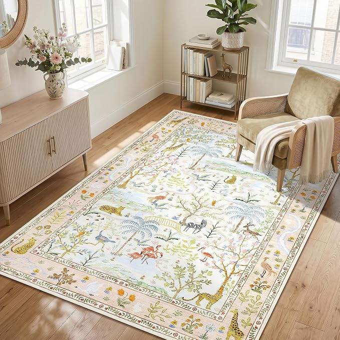 8x10 Washable Rug for Living Room Blush Animal Print Large Bedroom Rugs Non - Image 9