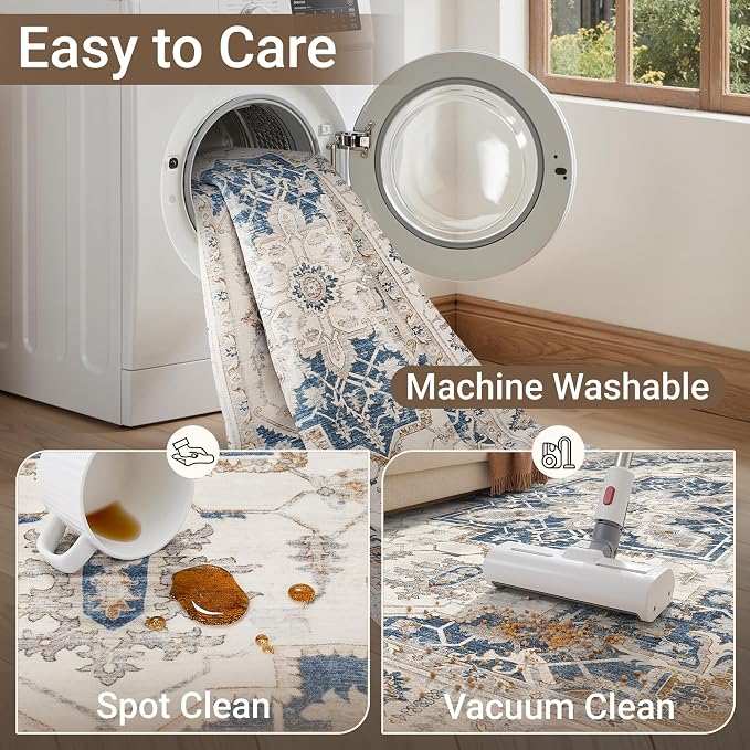 befbee 8x10 Area Rug for Living Rooms, Stain Resistant Neutral Washable Rugs - Image 5