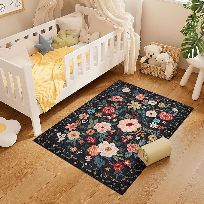 DUKINO 3x4 Area Rug, Lightweight Non Slip Washable Floral Rug, Indoor Low Pile - Image 6