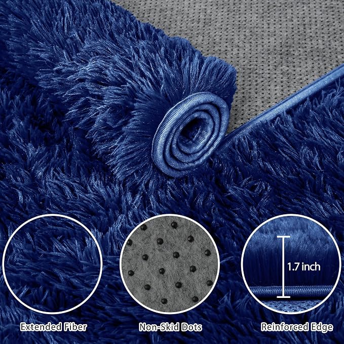 6x9 Area Rug for Living Room:Ultra Soft Fluffy Shag Navy Blue Rugs, Large Fuzzy - Image 5