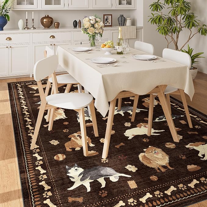 DUKINO 6x9 Rug for Living Room, Lightweight Animal Dog Print Washable Area Rug - Image 2