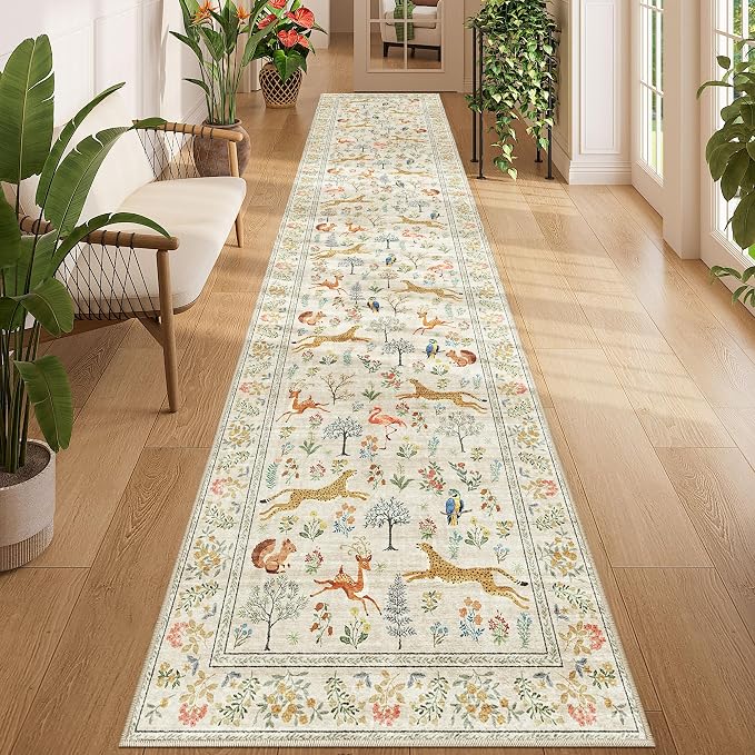 DUKINO 2.6x12 Hallway Runner Rug, Vintage Washable Long Kitchen Rug by DUKINO