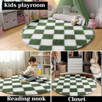 KICMOR Round Rug 4ft Olive Green and White Circle Area Rug, Fluffy Soft Fuzzy - Image 7