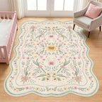 Scalloped Floral Rug 5x7, Sage Green Washable Non Slip Area Rug - Image 8