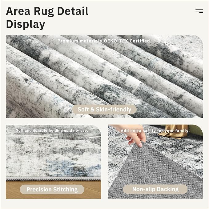 Soalmost Abstract Rug 5x7 Machine Washable Area Indoor Grey Low Pile Non-Slip - Image 6