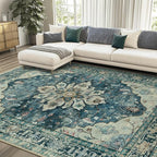 RELEANY Area Rugs 6'x9' Washable Non-Slip, Floral Vintage Distress Medallion - Image 2