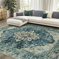 RELEANY Area Rugs 7'x10' Washable Non-Slip, Floral Vintage Distress Medallion by RELEANY