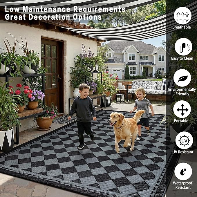 HUGEAR Outdoor Waterproof Rug 5'x8' Plastic Straw Rugs Washable Reversible - Image 3
