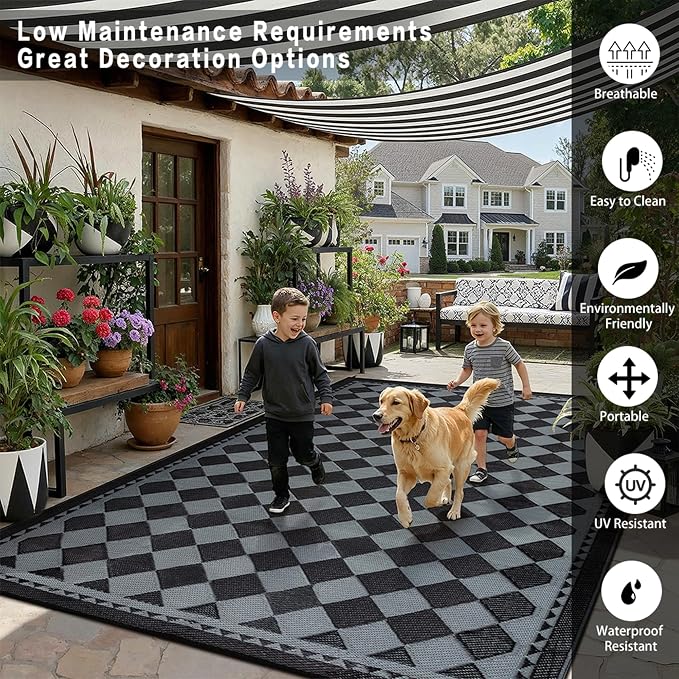 HUGEAR Outdoor Waterproof Rug 8'x10' Plastic Straw Rugs Washable Reversible - Image 3