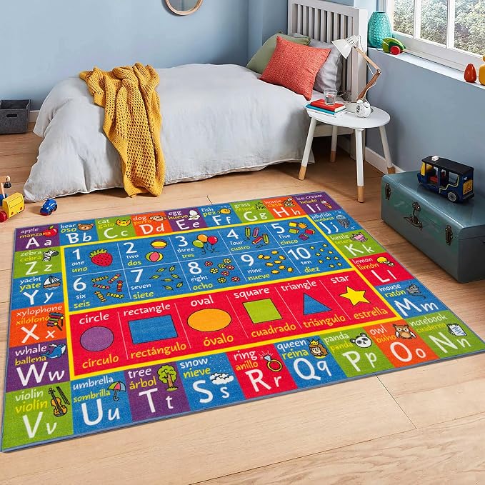 KC Cubs Bilingual Educational Kids Rug – English & Spanish ABC Alphabet by KCCubsKidsHomeandFurnishing