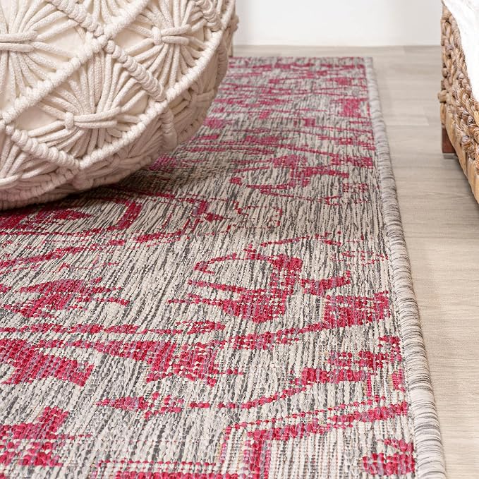 JONATHAN Y Boho Medallion Indoor Outdoor Round Area Rug 5 Ft Light Gray/Fuchsia - Image 6