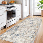 3x8 Washable Non-Slip Runner Rug Modern Abstract Neutral Wide Carpet Runner - Image 3