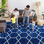 ONASAR 7x9 Area Rugs for Living Room Bedroom, Large Fluffy Navy Blue and White - Image 3