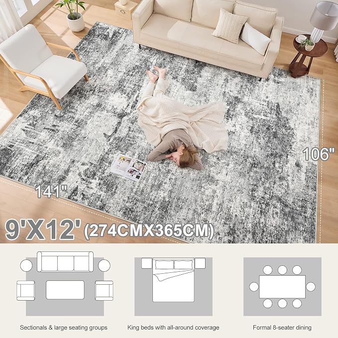 DMOYEST 9x12 Area Rug for Living Room, Washable & Non Slip Large Indoor Carpet - Image 2