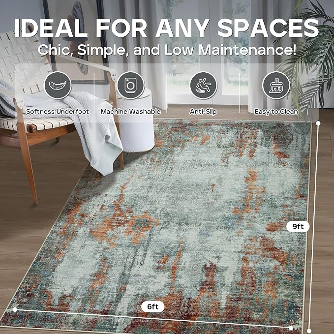 6x9 Area Rugs for Living Room Rug Washable: Modern Rug for Dining Room Bedroom - Image 2