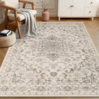5x7 Area Rugs Living Room Rug: Washable Vintage Distressed Floral Rug No Slip - Image 3