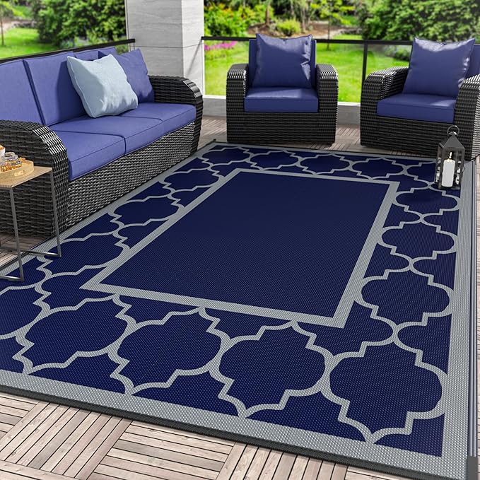 GENIMO Outdoor Rug 9' x 12' Patio Waterproof, Foldable Reversible Plastic Straw by GENIMO
