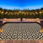 SAND MINE Reversible Mats with Led Strip Lights, Plastic Straw Rug, Modern Area by SANDMIND