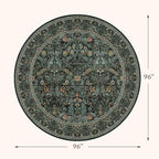 8ft Round Rug for Living Room, Dark Green Vintage Botanical Floral Large Circle - Image 2