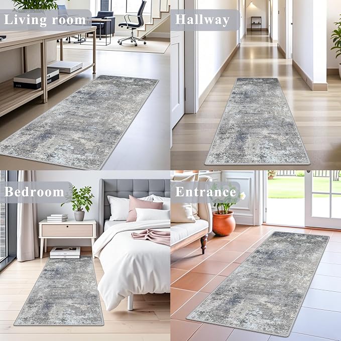 2x5 Rug Runner Non-Slip Washable– Modern Neutral Abstract Kitchen Bathroom - Image 3