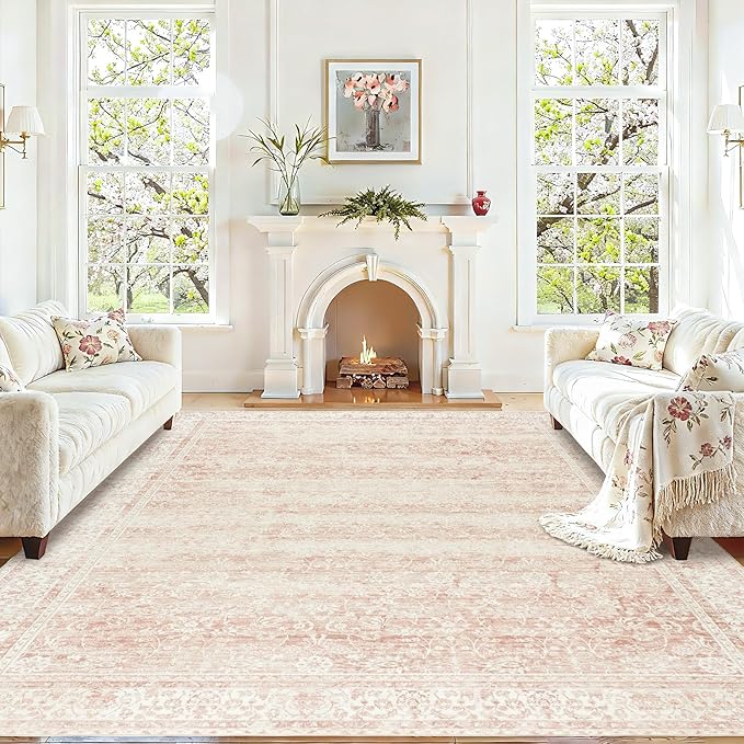 BILEEHOME Pink Washable 9x12 Area Rugs by BILEEHOME