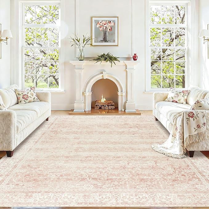 Pink Area Rug for Living Room Low Pile Soft 8 x 10 Carpet - Image 2