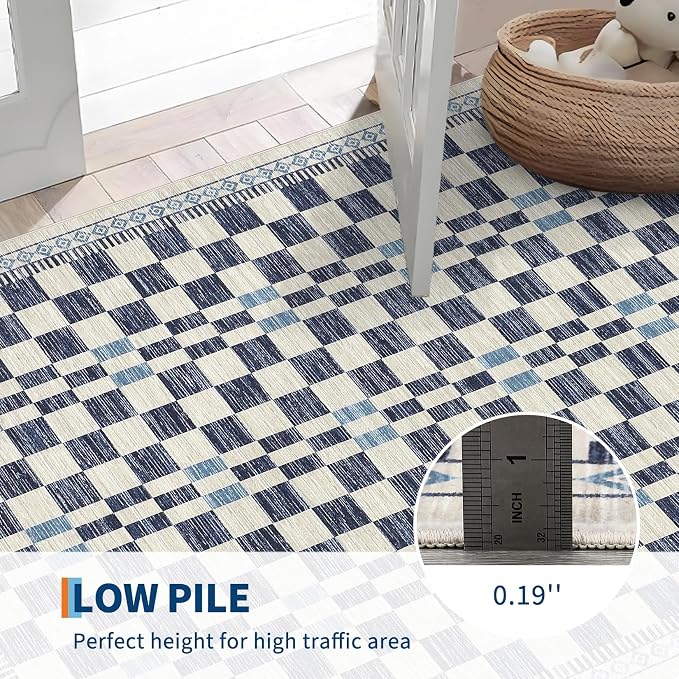 GarveeHome 3x5 Small Rug for Bedroom Machine Washable Blue Checkered Area Rug - Image 5