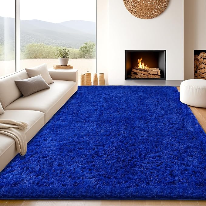 8x10 Blue Shag Area Rugs for Living Room, Large Fluffy Shaggy Rug for Bedroom - Image 2