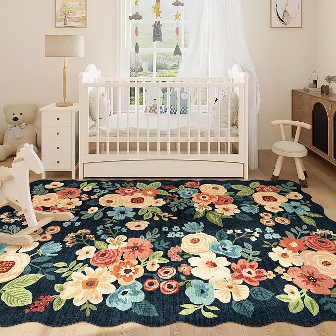 DUKINO 6x9 Area Rug, Floral Washable Rugs - Image 7