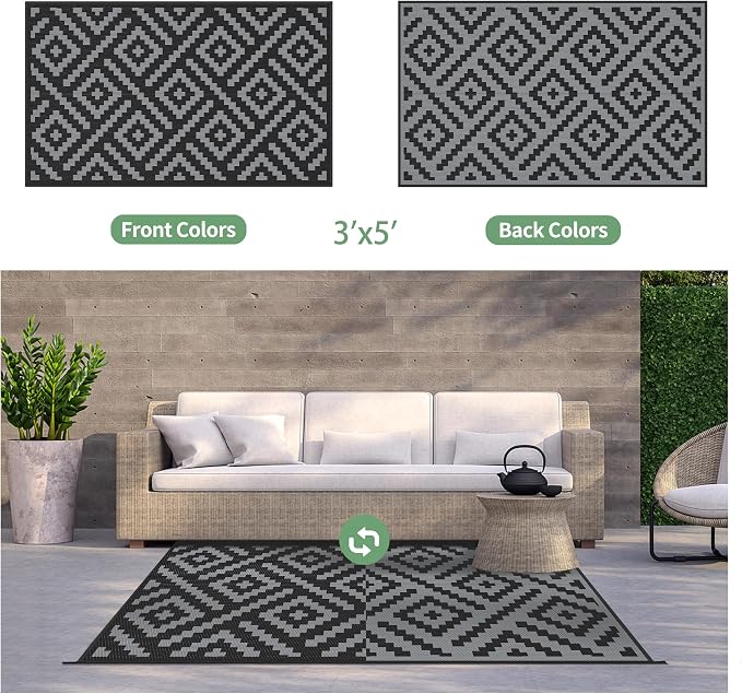 GENIMO Outdoor Rugs 3'x5' Waterproof, Reversible Mats, Outdoor Area Rug - Image 5