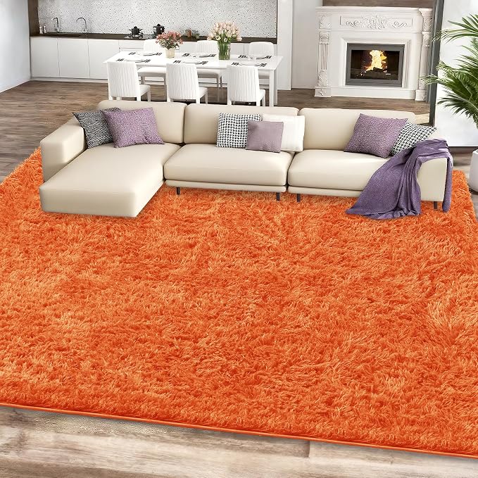 9x12 Orange Area Rugs for Living Room, Large Fluffy Shag Rug for Bedroom Nursery - Image 2