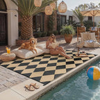 Outdoor Plastic Checkered Rug Waterproof Patio 6x9 Black Brown Diamond Geometry by WondRg