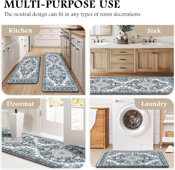 Boho Kitchen Mats for Floor 2 Piece Set Anti Fatigue Cushioned PVC Kitchen Rugs - Image 6
