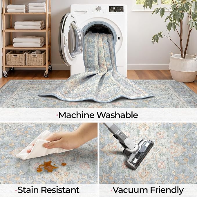CAPALOCA Machine Washable Rugs Nursery Rug Cute Girl Non Slip Low Pile Water - Image 6