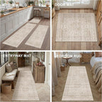 Vintage Kitchen Rug Set of 3 Washable Beige Kitchen Mats - Image 6