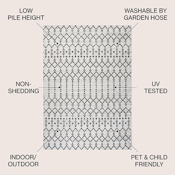 JONATHAN Y Moroccan Geometric Indoor Outdoor Round Area Rug 6 Ft Cream/Black - Image 3