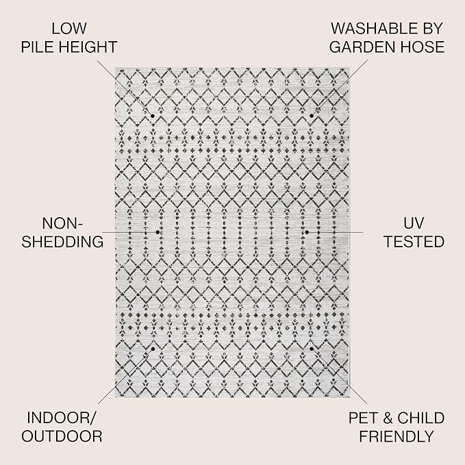 JONATHAN Y Moroccan Geometric Indoor Outdoor Square Area Rug 4X4 Cream/Black - Image 2