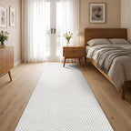 CAMILSON Indoor and Outdoor Runner Rug Off-White Solid Woven Design - Image 4